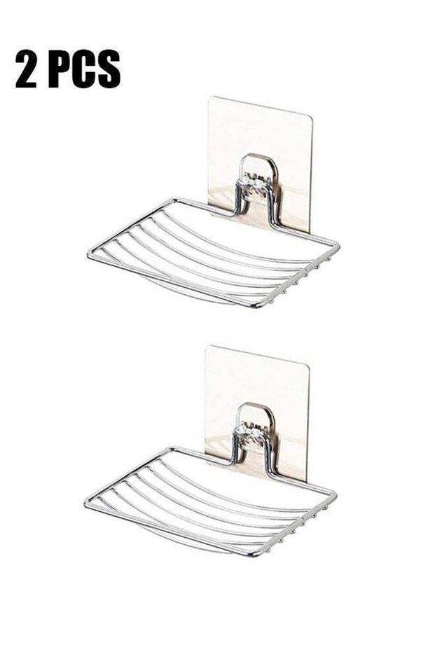 2 Pcs Shower Soap Dish, 304 Stainless Steel Bar Soap Holder Wall Mounted, Self Adhesive Sponge Hold