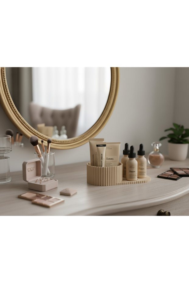 Minimalist Ribli Bathroom Organizer – Beige – Modern Countertop Layout