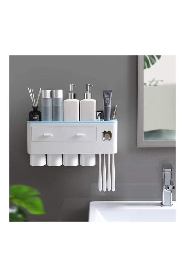 Multifunctional Wall Mounted Toothbrush Holder White/Blue 38.4x11.3x20cm