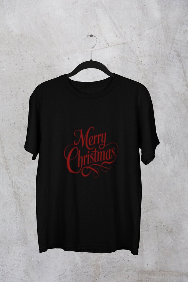 Merry Christmas Printed Cotton T-Shirt with Circular Necklace Ov Oversized Alip Short Sleeve Unisex T-Shirt