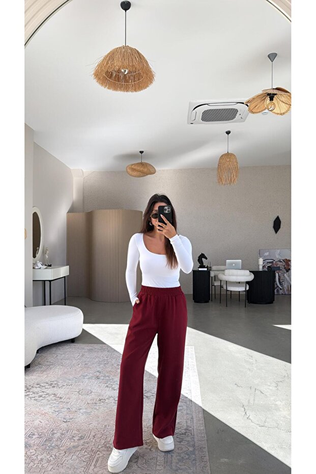 Burgundy Elastic Waist Mrc Pants