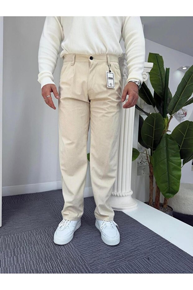 KREM KADİFE PANTOLON - 1