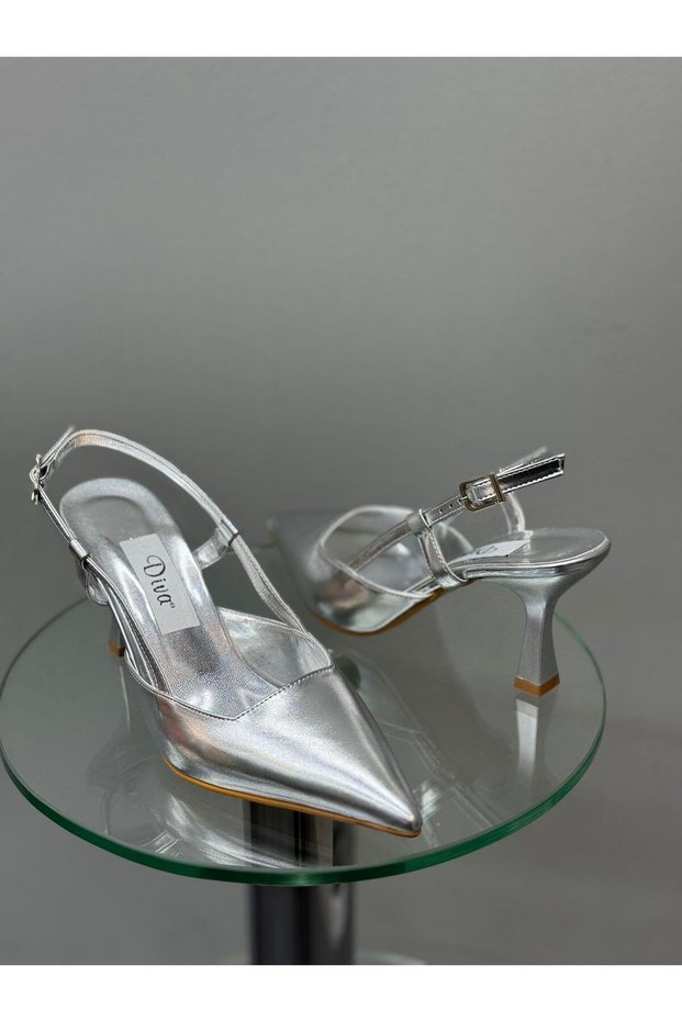 Silver Thin Heeled Women's Shoes