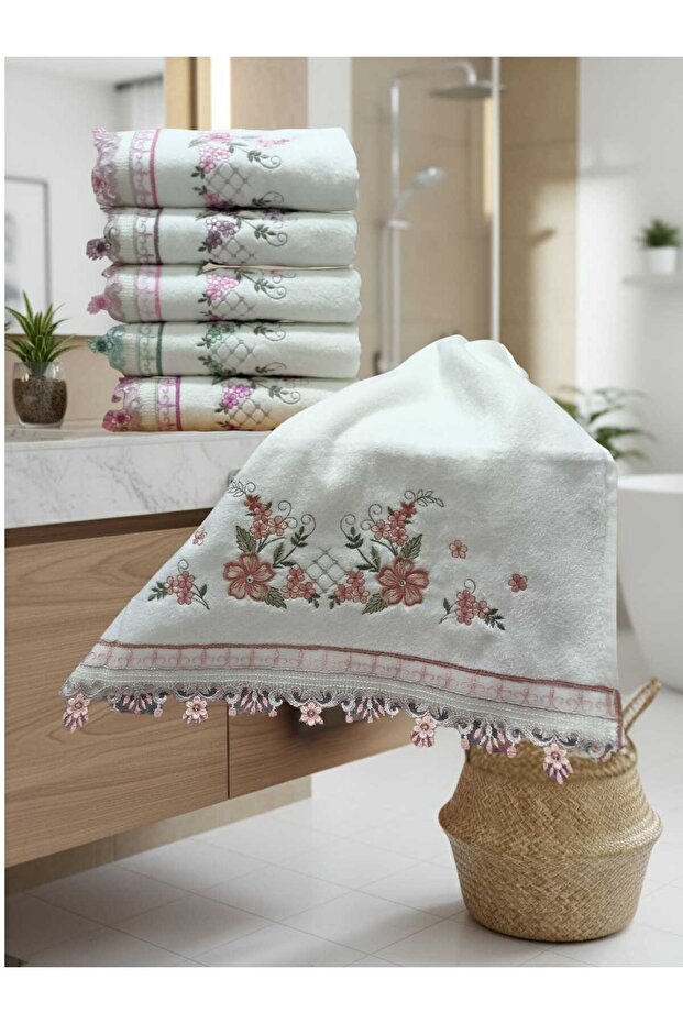 Velvet Luxury Embroidered Guipure Dowry Hand Towels Pack of 6