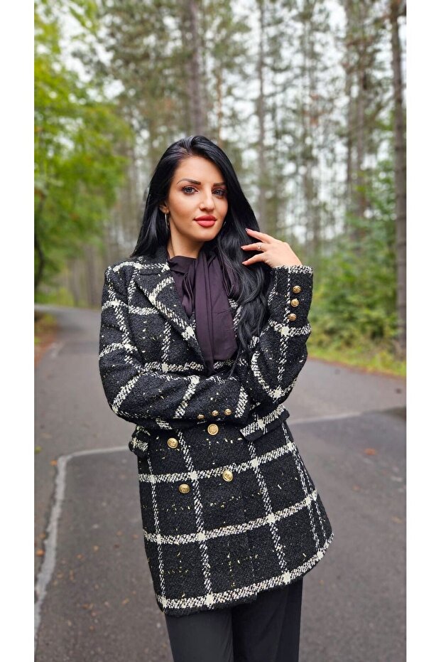 Checked tweed jacket coat - 1