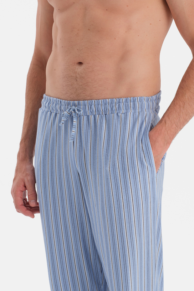 Mavi Desenli Örme Pantolon - 5