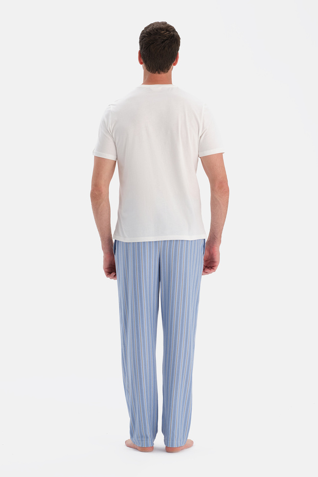 Mavi Desenli Örme Pantolon - 2