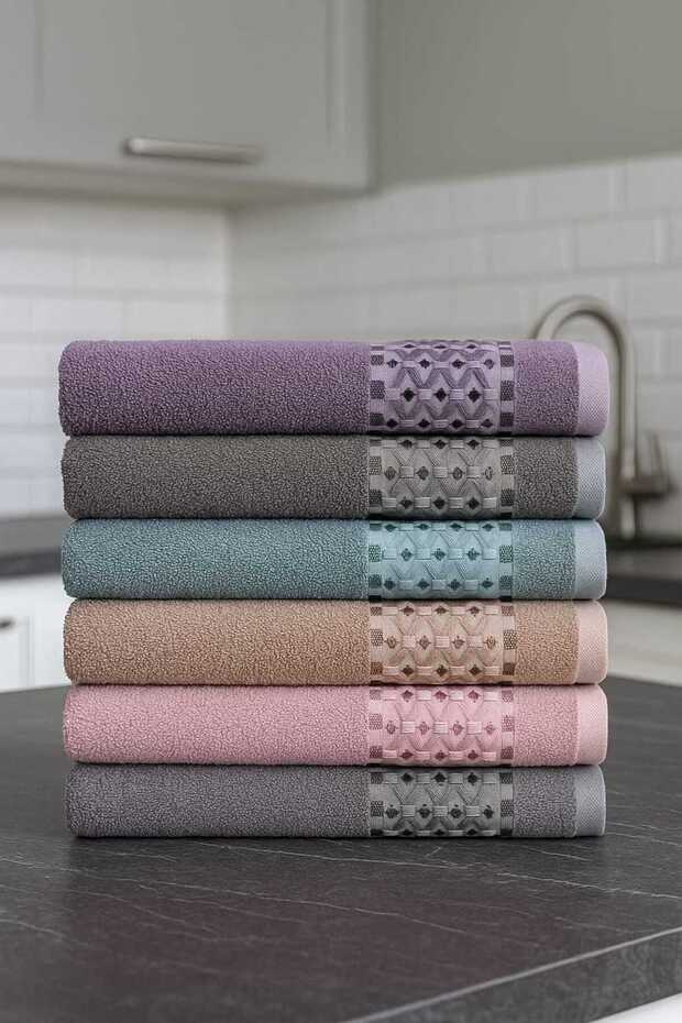 Knitted Patterned 30*50 cm Set of 6 Kitchen Towels - Hand and Face Towels - Dishcloth 100% Cotton