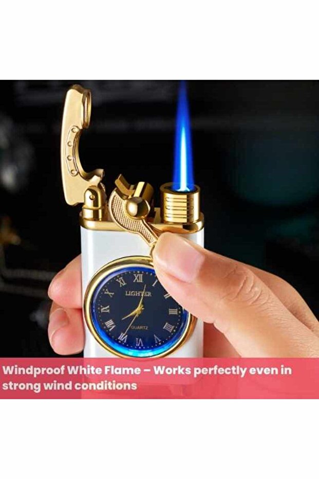 MercatonRefillableGasLighterwithWindproofWhiteFlameandBuilt-inAdjustableClock - 4