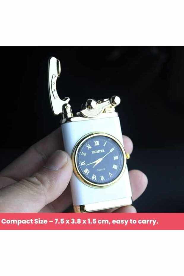 MercatonRefillableGasLighterwithWindproofWhiteFlameandBuilt-inAdjustableClock - 8