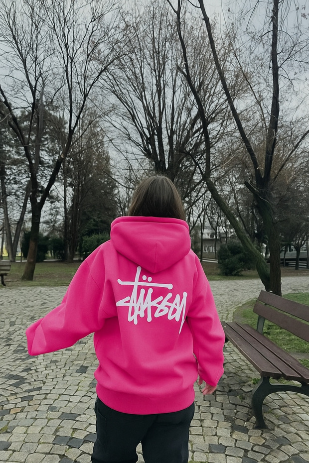Unisex 3 Thread Thick Fabric O Oversized K Hooded Back Lettering B Printed Kangaroo Pocket Street Sweat