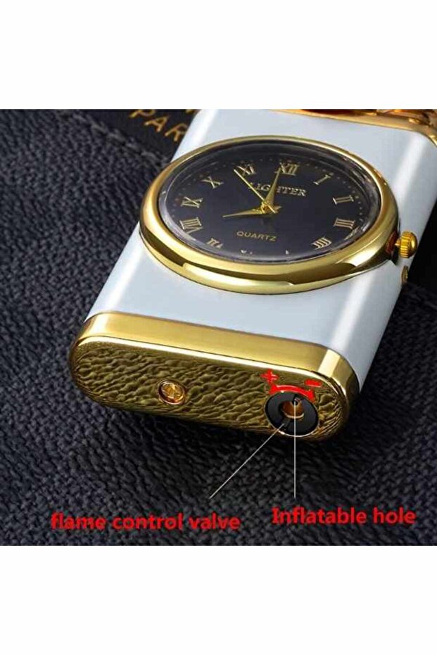 MercatonRefillableGasLighterwithWindproofWhiteFlameandBuilt-inAdjustableClock - 3