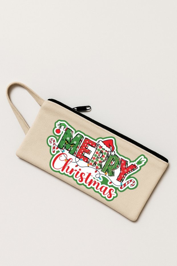 Christmas Noel Santa Claus Christmas Design 100% Cotton Pencil Case, Purse, Makeup Bag, Handbag