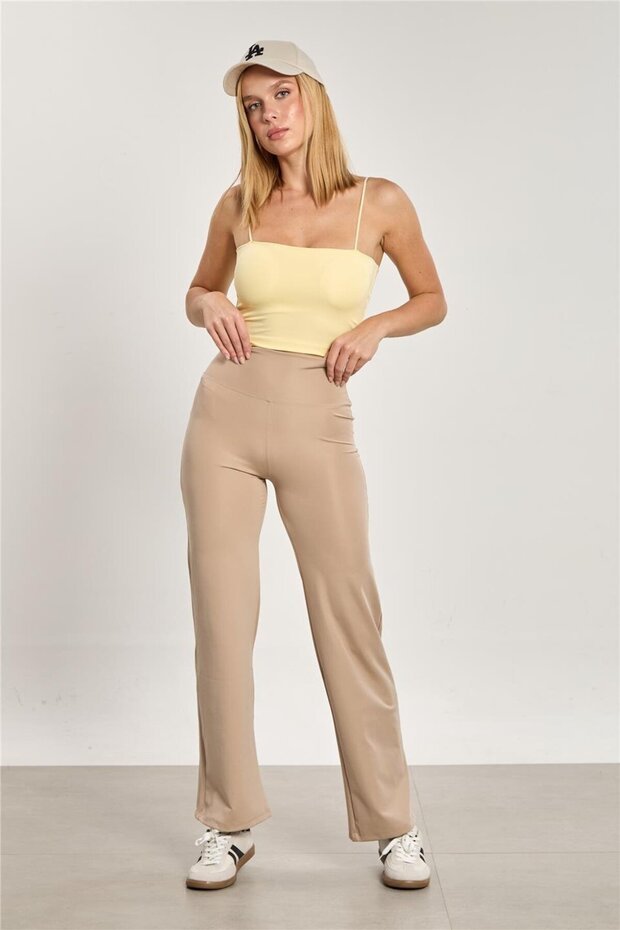 Women's high waist palazzo leggings - stone color