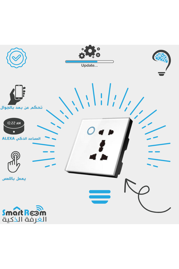 مقبس جداري ذكي مزدوج يعمل عن بعد وباللمس أبيض