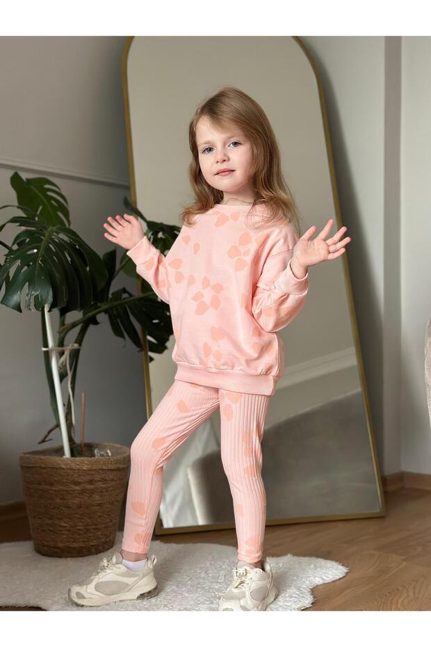 Girl's Seasonal Cotton Fabric Printed Leggings and Sweatshirt 2-Piece Set