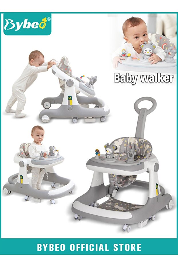 3 In 1 Baby Walker With Parent Push Handle And Big Comfortable Seat Cushion For Infants Children
