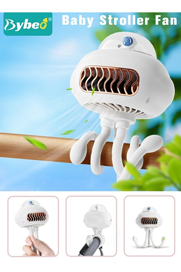 Baby Stroller Fan, Portable Stroller Fan, Bladeless 3-Speed Options USB Rechargeable, Noiseless 130