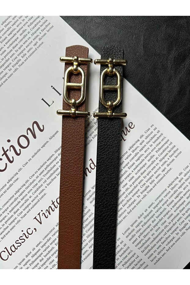 2-Pack Pearl Classic Long Patterned Women's Gold Buckle Belt Jacket Belt Dress Belt Trouser Belt