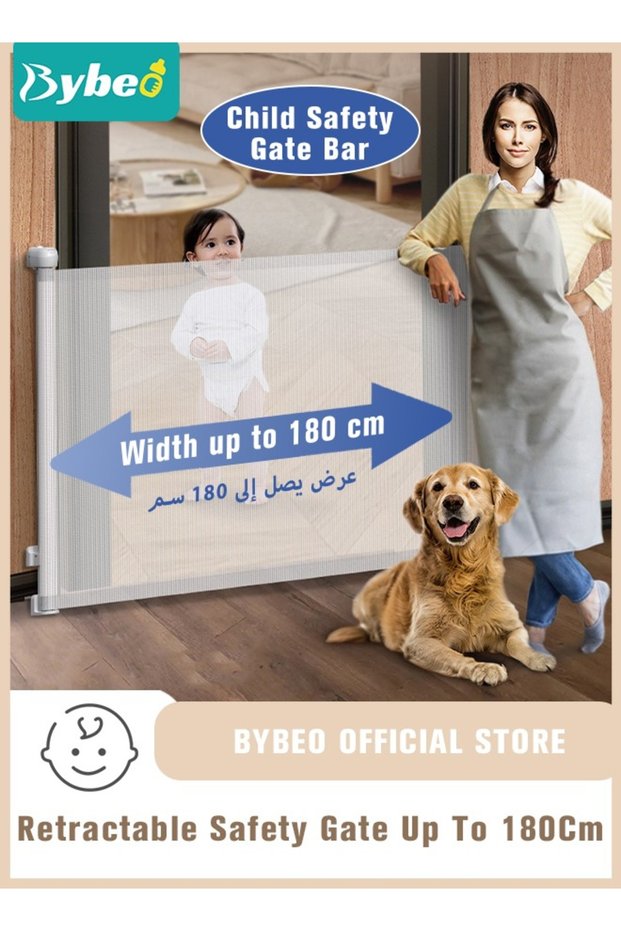 Retractable Baby Safety Gates for Door & Stair,Mesh Pet Gate 80cm Tall,Extends to 180cm Wide,Indoor Toddler Play Fence Easy to Roll