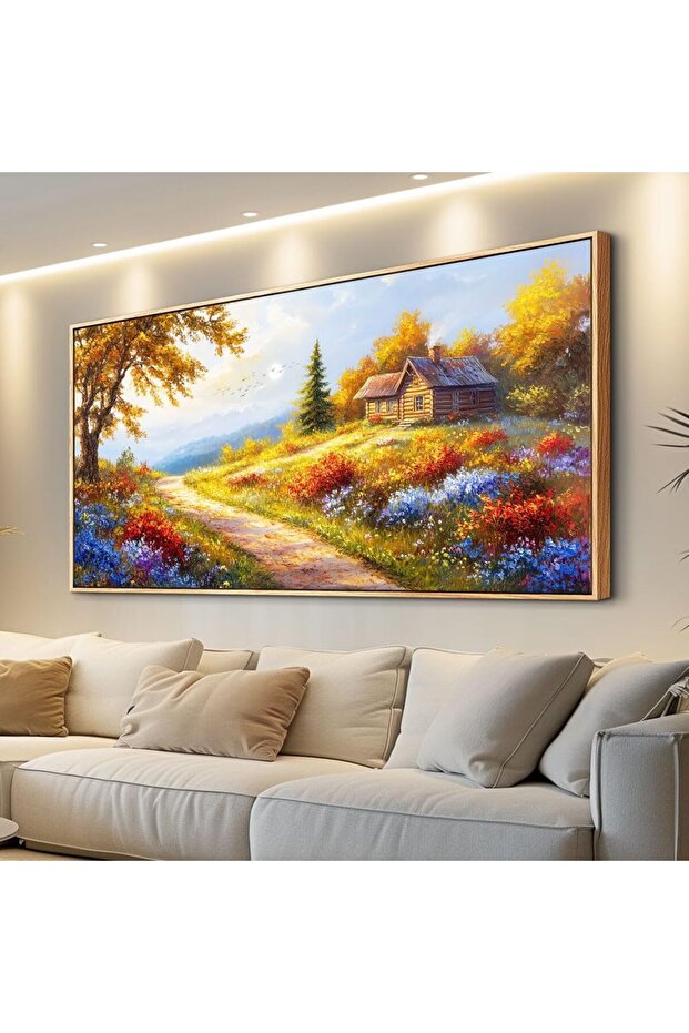 Large Rustic Landscape Wall Art – Framed Canvas for Living Room (50x100 cm Framed)