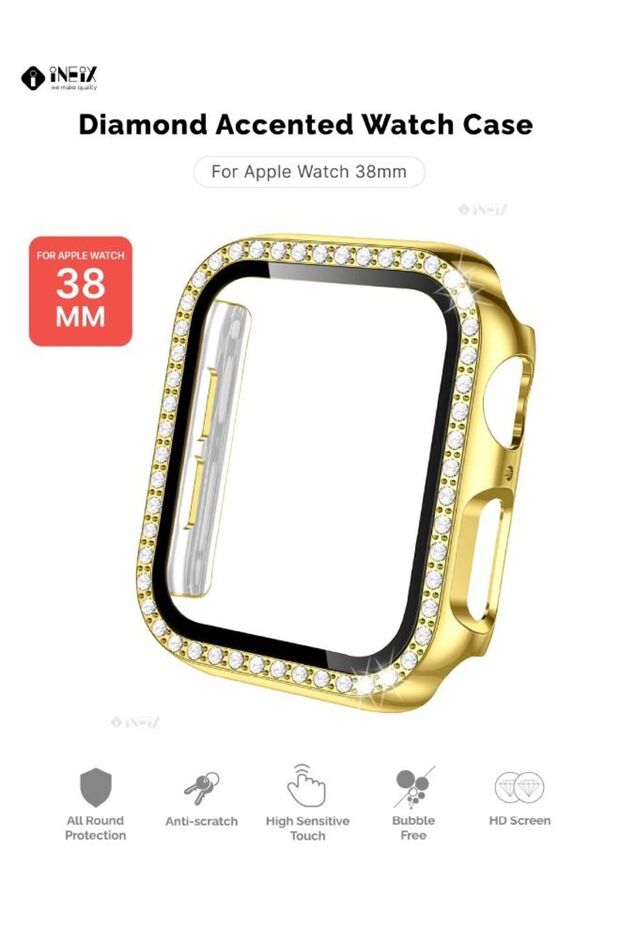 جراب مرصع بالألماس مع واقي شاشة لساعة Apple Watch مقاس 38 مم