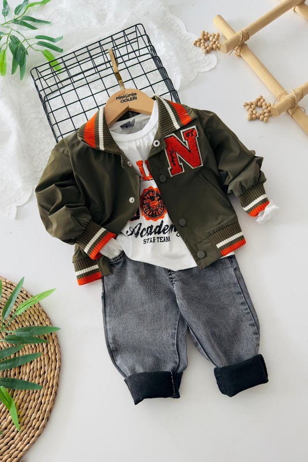 My Little One's Cicileri N Embroidery Detailed Boys' 3-Piece Set - Green