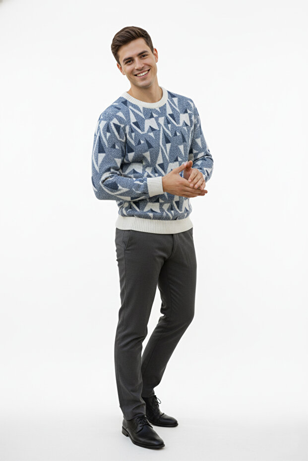 Men's Patterned Crew Neck Sweater - 2