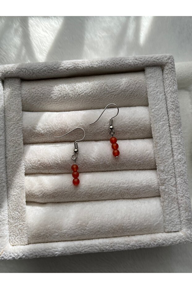 Minimal Carnelian Stone Silver Color Steel Earrings Handmade