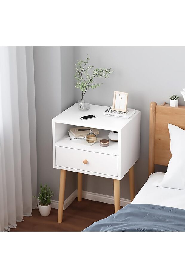 Nightstand, End Table, Side Table with Storage Drawer and Open Shelf, Bedside Table Easy Assembly, f - 1
