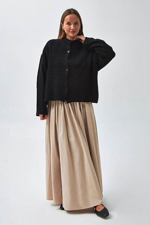 Düğmeli Triko Hırka Siyah - 4