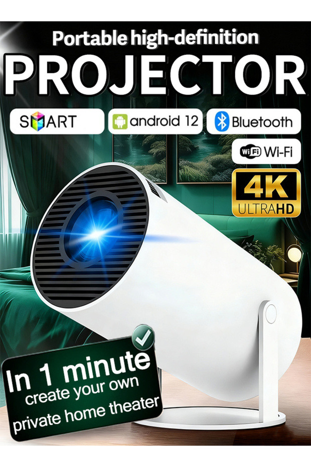 Full HD Android Smart Mini Projector | Portable WiFi & Bluetooth Home Movie Projector