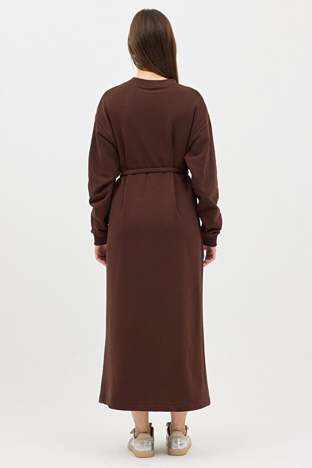 V-Neck Long Sweatshirt Brown