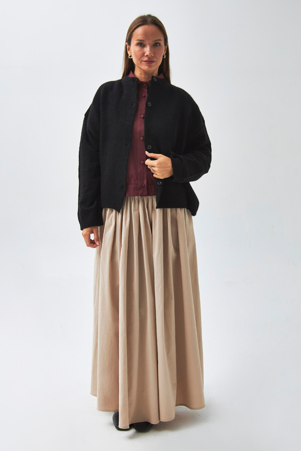 Düğmeli Triko Hırka Siyah - 2