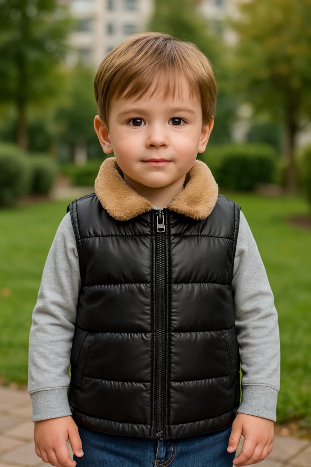Boys' Puffer Vest with Fur Collar