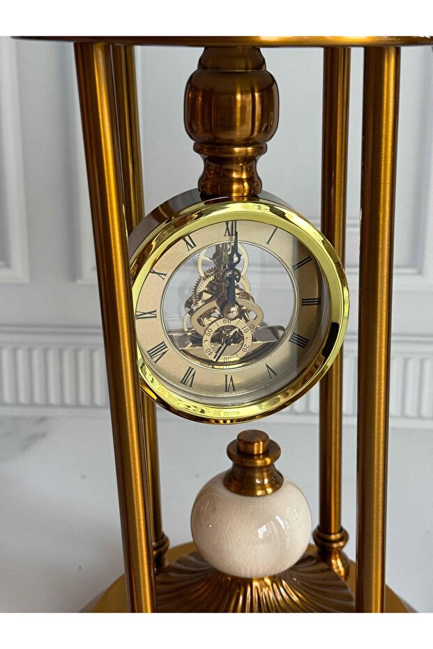 Antik Saatli 3 Parça Konsol Seti Krem - 3