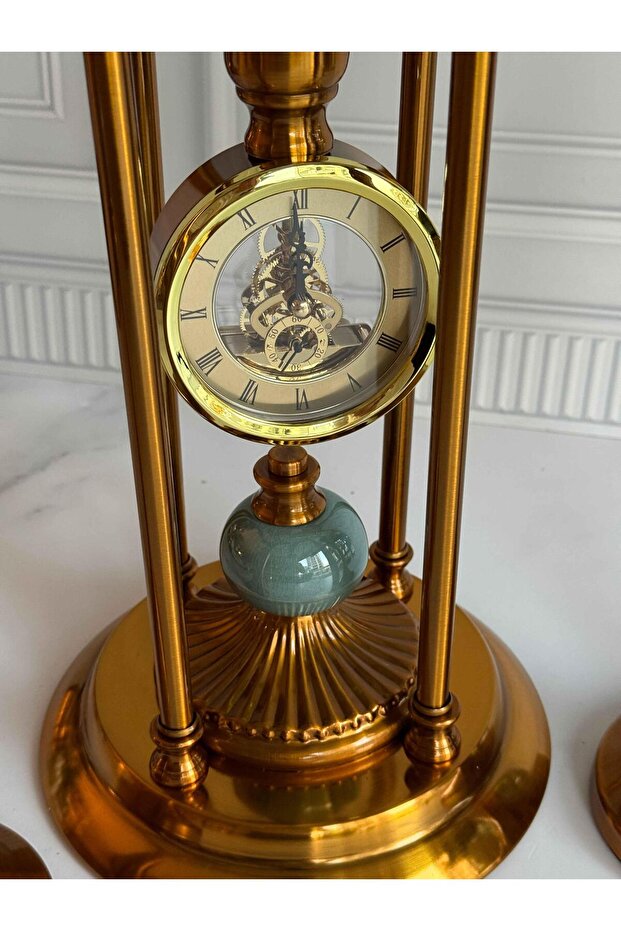 Antik Saatli 3 Parça Konsol Seti Yeşil - 3