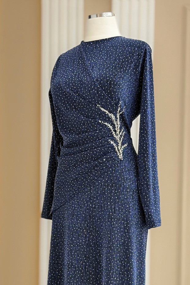 Simge Abiye Elbise İndigo - 3