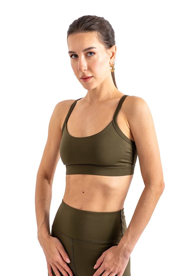 Women's Strappy Sports Bra Khaki - C904