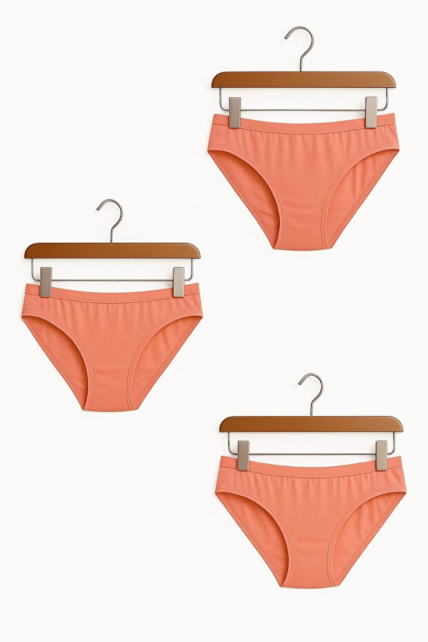 3 Pieces Salmon Pink Cotton Basic Daily Women's Bikini Panties – Regular Waist, Non-Marking, Flexible and Comfortable