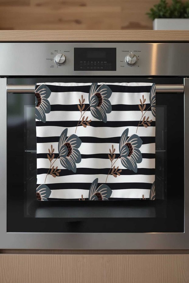 Oven Decoration Cover 40X53 cm - Striped Floral Pattern - Modern Kitchen Cover