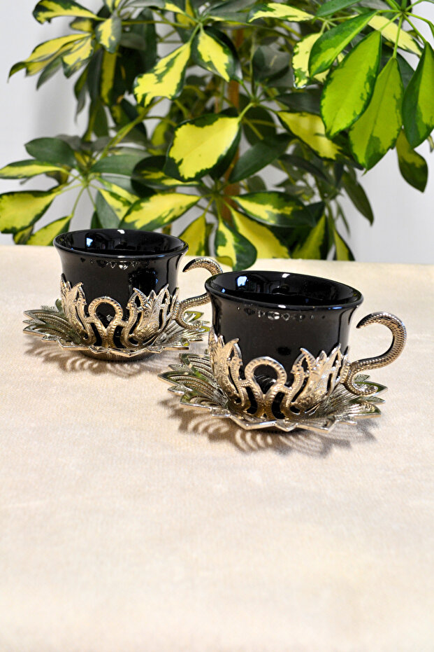 2-Piece Zemzem Set and Coffee Cup Set | Stylish Presentation with Metal Plate and Cup Coaster