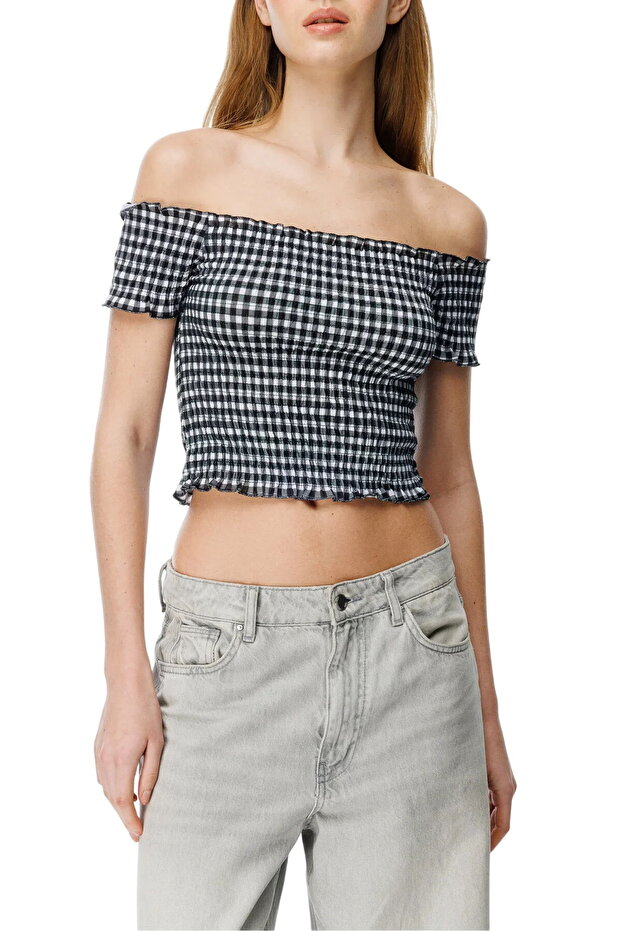 karierte Crop-Bluse - 2