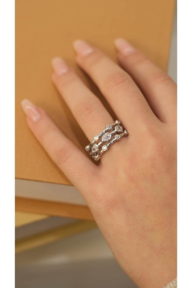Silver Zircon Stone Triple Appearance Adjustable Ring