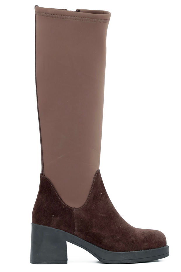 Genuine Suede Leather/Textile Rubber Sole Zippered Women's Boots - C24403-1