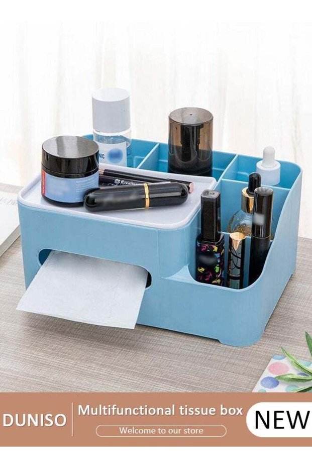 Rectangular Multifunctional Tissue Box Cover Holder with Storage Napkin Tissue Box Holder with Stat
