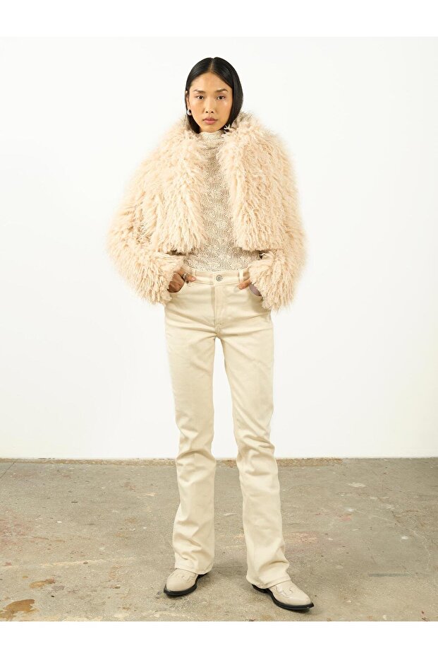 Kürk Crop Ceket Krem - 3