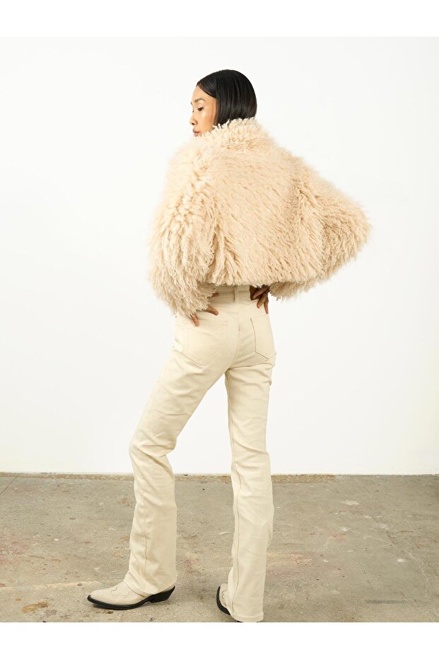 Kürk Crop Ceket Krem - 6