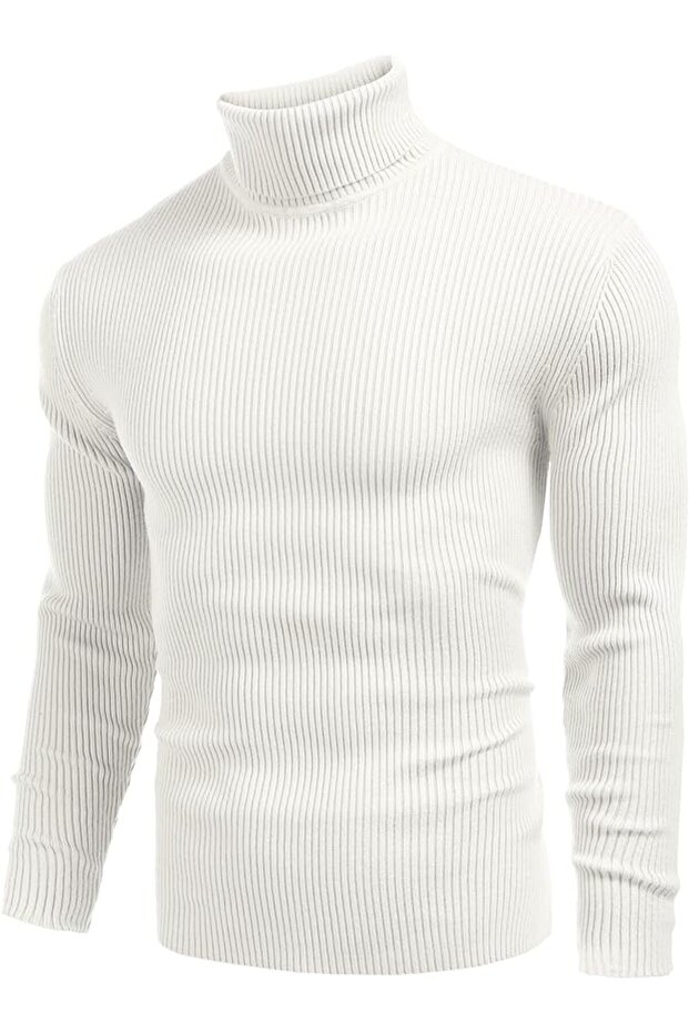 Men's Corded Fabric Turtleneck Knitwear Sweater – Winter Slim Fit Turtleneck
