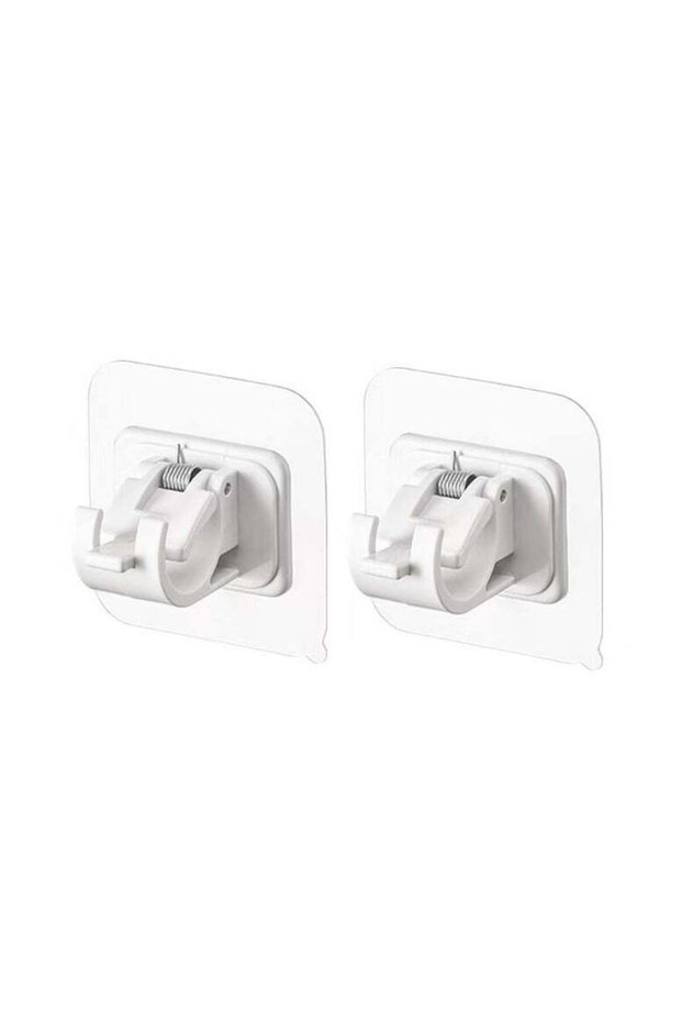 2Pcs Curtain Rod Hooks Punch-Free Towel Rod Bracket Curtain Rod Fixing Clip White